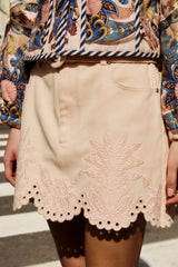 Soft Pink Geometric Richelieu Twill Mini Skirt