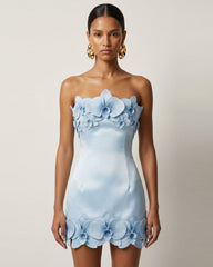 Orchid Trim Strapless Mini Dress - Blue