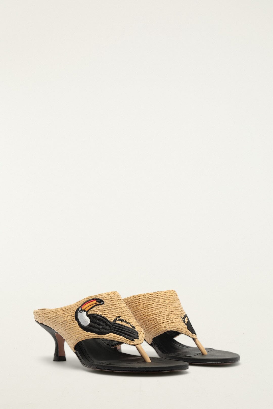 Raffia Embroidered Icons Kitten Heeled Sandal