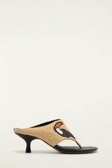 Raffia Embroidered Icons Kitten Heeled Sandal