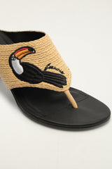 Raffia Embroidered Icons Kitten Heeled Sandal