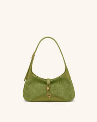 Juliette Faux Suede Key Charm East-West Shoulder Bag - Green Croc