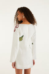 Off-White Flower Embroidered Long Sleeve Mini Dress