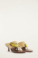 Raffia Embroidered Icons Kitten Heeled Sandal