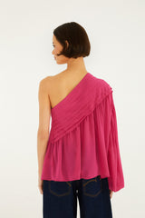 Pink 3d Rose One-Shoulder Blouse