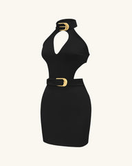 Gabriella Belted Cutout Halter Mini Dress - Black