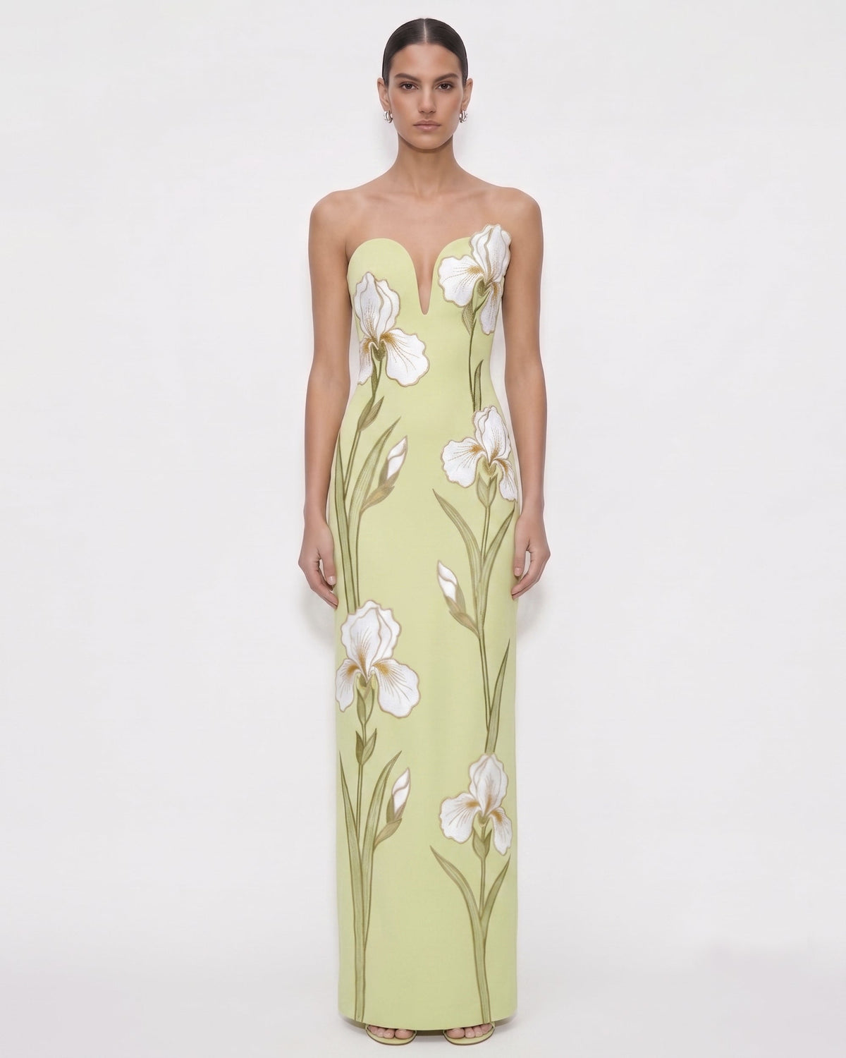 Iris Embroidered
Notch Neck Strapless Maxi Dress
 - Light Green