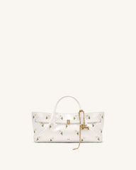 Maeve Satin Finish Embroidered Dachshund Metal Charm Tote Bag - Off White