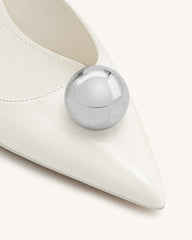 Jewel Buckle Kitten Heels Pumps - White