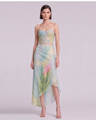 Calla Lily Asymmetric Mesh Midi Skirt - Light Blue