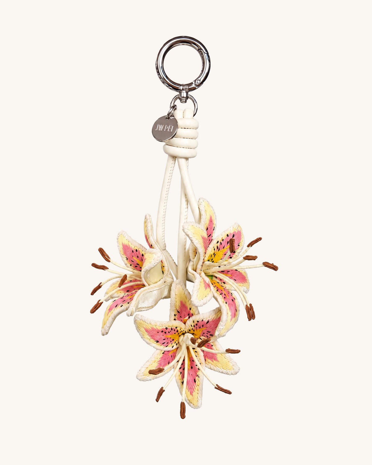 3D Embroidered Lily Bag Charm - Pink Yellow