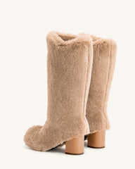 Isabella Slouchy Faux Fur Boots - Beige
