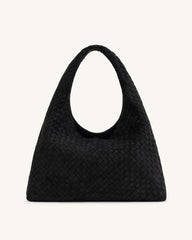 Laura Faux Suede Woven Shoulder Bag - Black