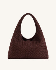 Laura Faux Suede Woven Shoulder Bag - Dark Brown