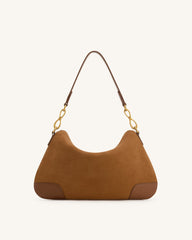 Jayla Faux Suede Metal Pendant Embellished Shoulder Bag - Brown