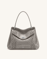 Lucia Turn-Lock Shoulder Bag - Grey Croc