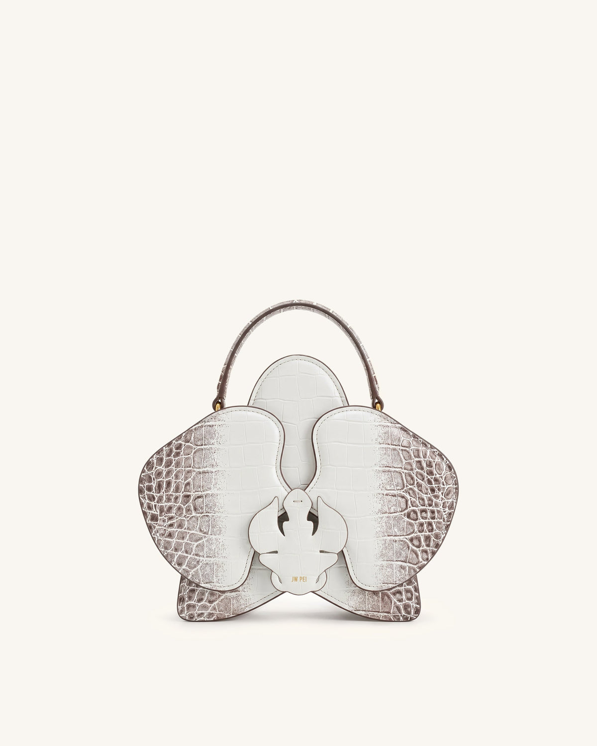 Flora Orchid Shaped Top Handle Bag - White Croc
