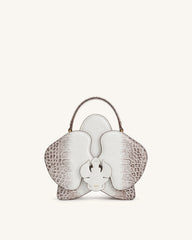 Flora Orchid Shaped Top Handle Bag - White Croc