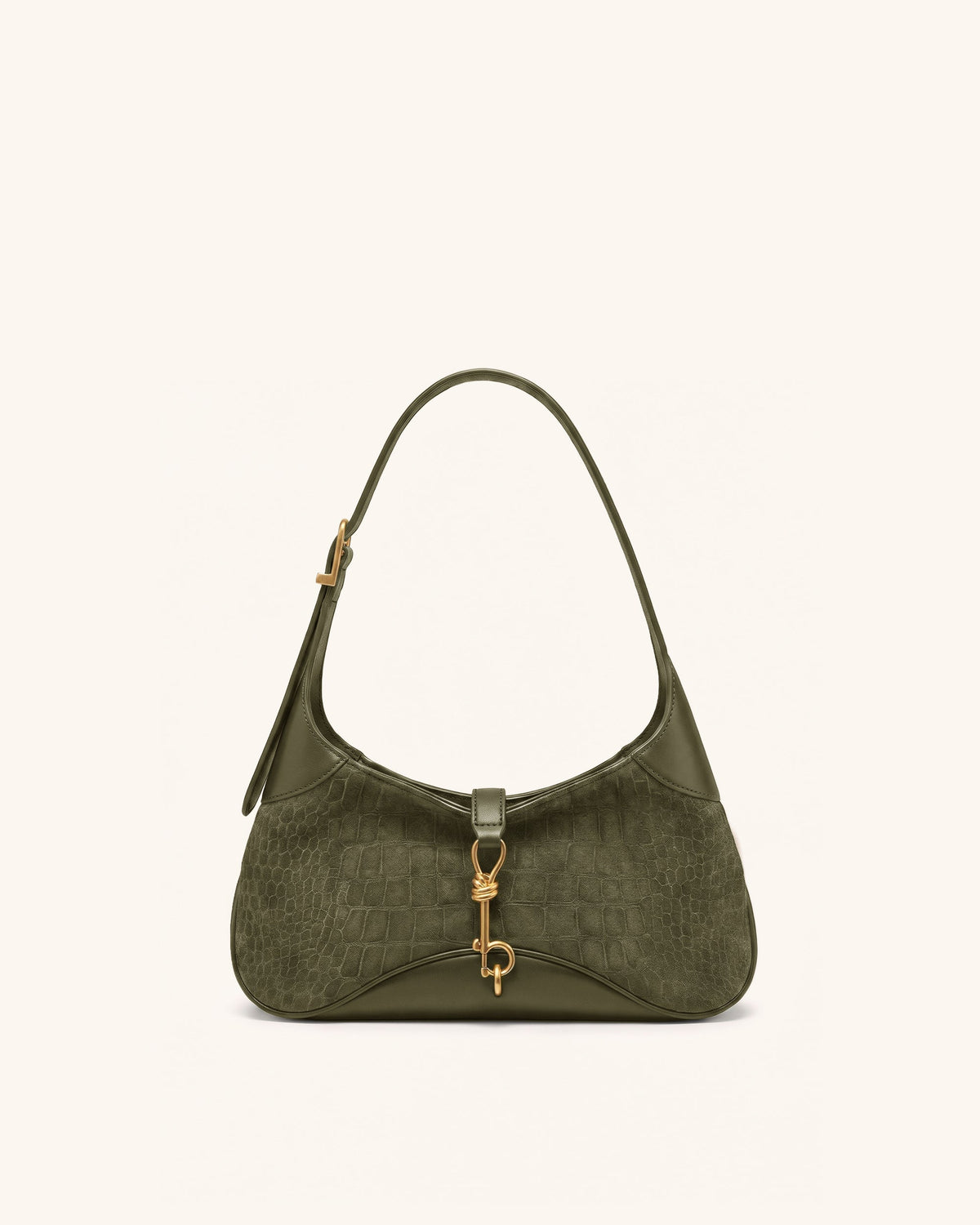Juliette Faux Suede Key Charm East-West Shoulder Bag - Matcha Green Croc