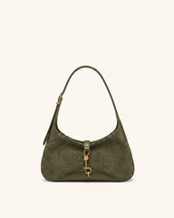 Juliette Faux Suede Key Charm East-West Shoulder Bag - Matcha Green Croc