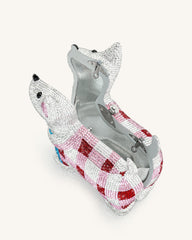 Eden Puppy Shape Faux Crystal Clutch - White