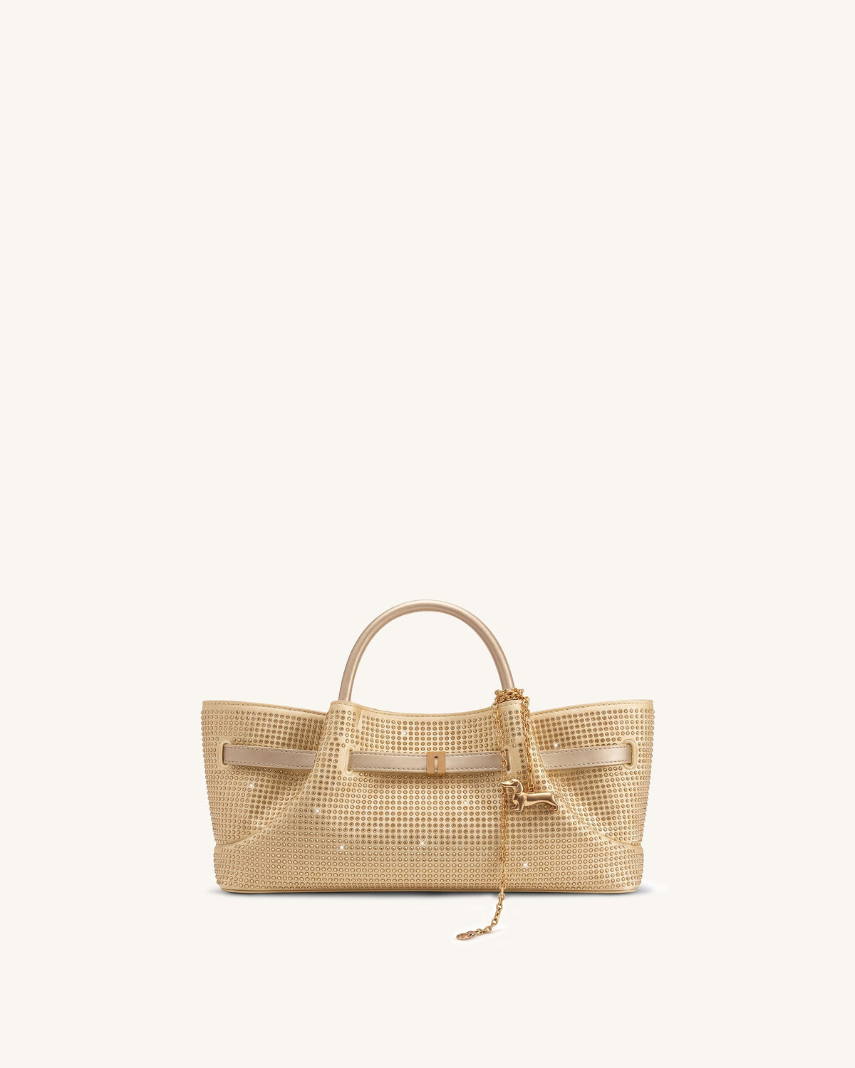 Maeve Artificial Crystal Dachshund Metal Charm Tote Bag - Champagne