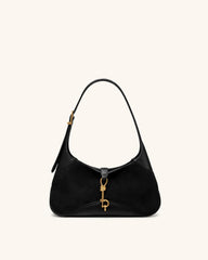 Juliette Faux Suede Key Charm East-West Shoulder Bag - Black
