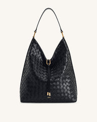 Aria Woven Texture Shoulder Bag - Black