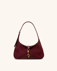 Juliette Faux Suede Key Charm East-West Shoulder Bag - Burgundy
