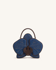 Flora Orchid Shaped Top Handle Bag - Blue Denim