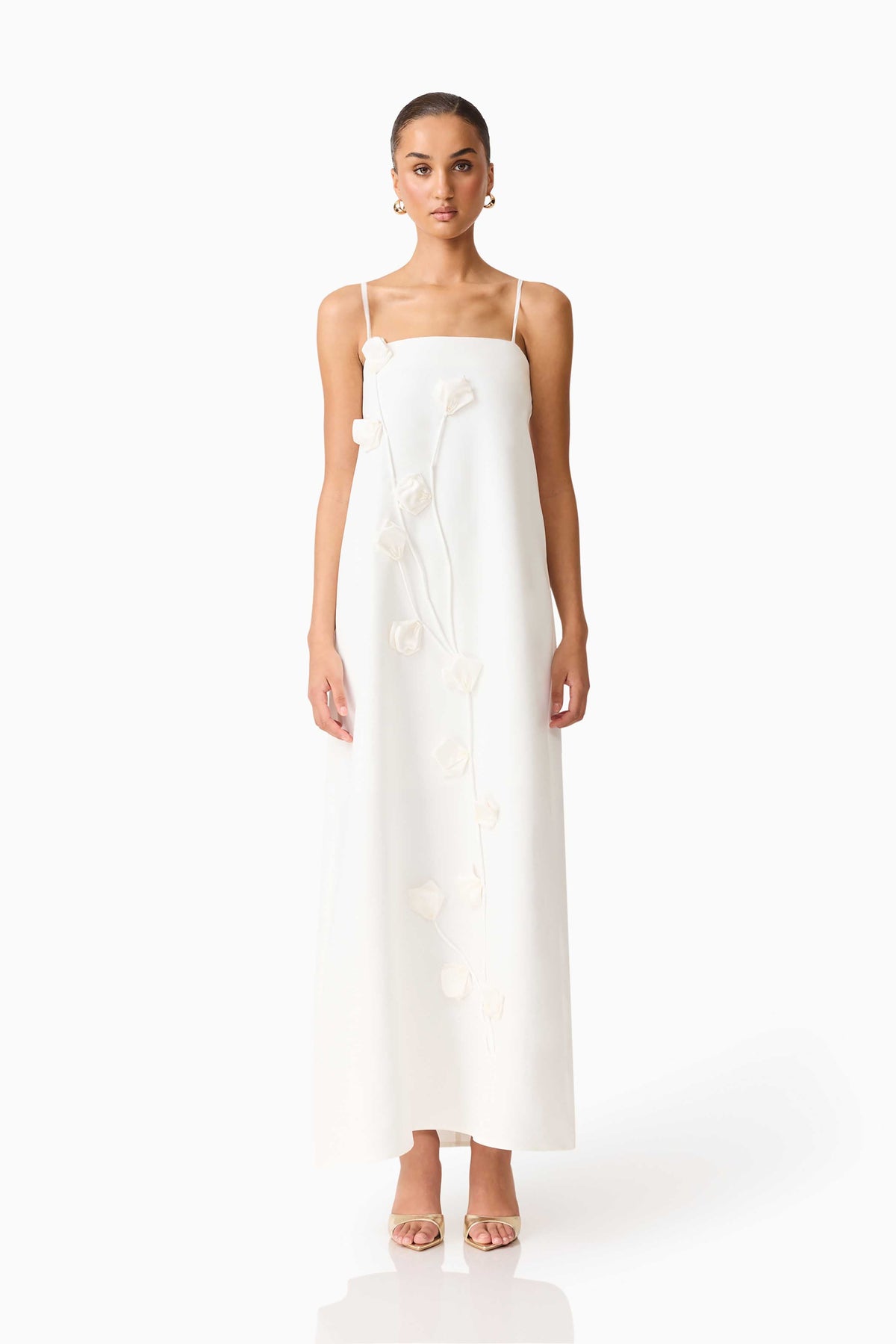 Nolana Floral Applique Gown in White