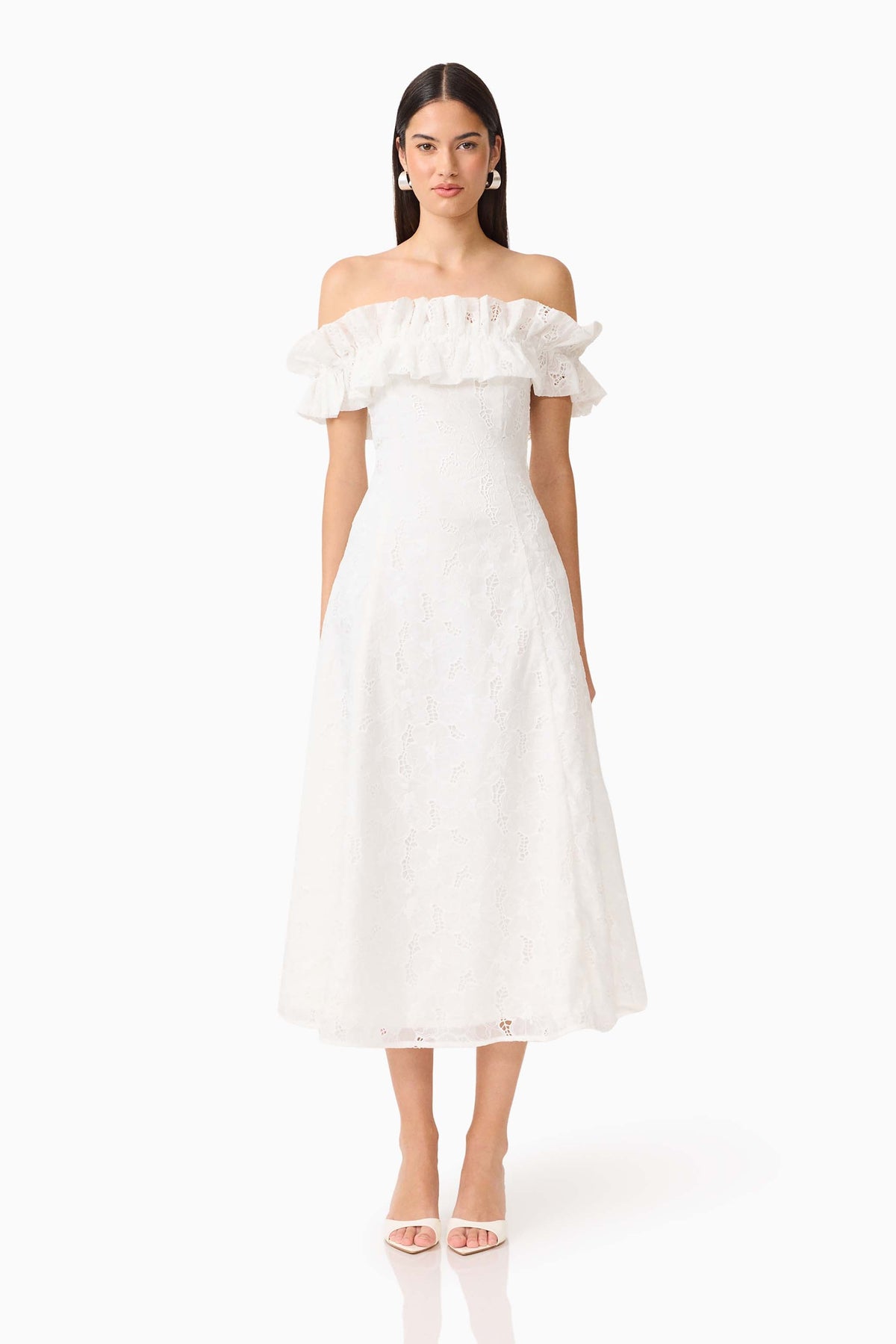 CURAAE Elen Off Shoulder Midi Dress in White