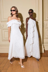 CURAAE Elen Off Shoulder Midi Dress in White