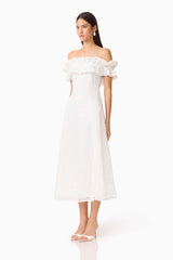 CURAAE Elen Off Shoulder Midi Dress in White