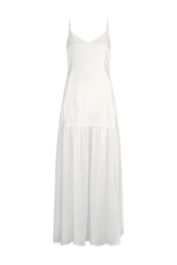CURAAE Palm Drop Waist Frill Summer Maxi Dress In White