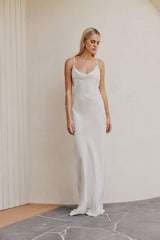CURAAE Bella Maxi Cowl Neck Pinstripe Slip Dress In White