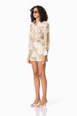 CURAAE Wisteria Long Sleeve Jumpsuit in White & Beige