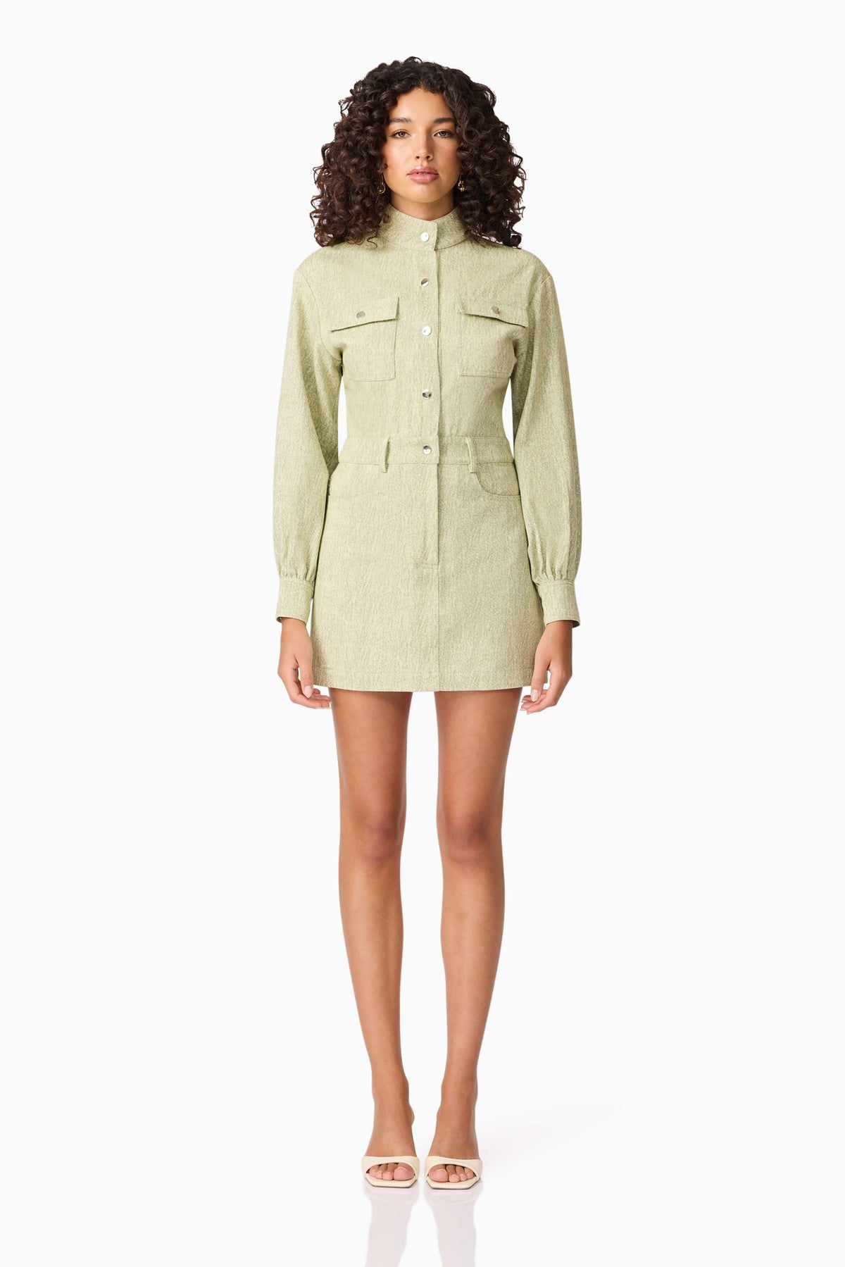 CURAAE Gretal Long Sleeve Mini Dress in Green