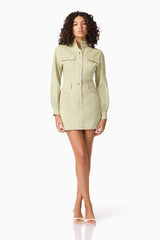 CURAAE Gretal Long Sleeve Mini Dress in Green