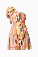 CURAAE Zala Ruffle Mini Dress in Striped Multi