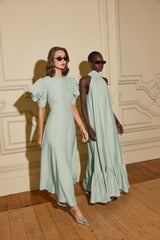 CURAAE Isaline Puff Sleeve Midi Dress in Sage Green
