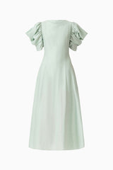 CURAAE Isaline Puff Sleeve Midi Dress in Sage Green