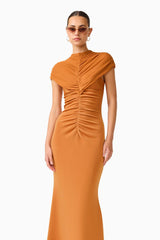 CURAAE Roya Maxi Dress in Caramel Brown