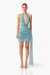CURAAE Orel Cowl Neck Mini Dress in Blue