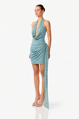 CURAAE Orel Cowl Neck Mini Dress in Blue