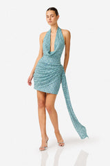 CURAAE Orel Cowl Neck Mini Dress in Blue