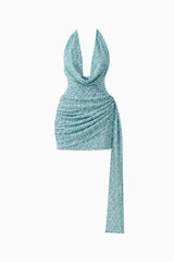 CURAAE Orel Cowl Neck Mini Dress in Blue