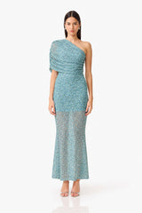 CURAAE Orel Asymmetric Maxi Dress in Blue