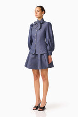 CURAAE Vana Denim Blouse & Skirt Set in Blue
