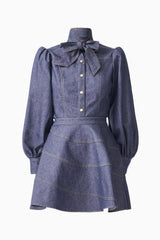 CURAAE Vana Denim Blouse & Skirt Set in Blue